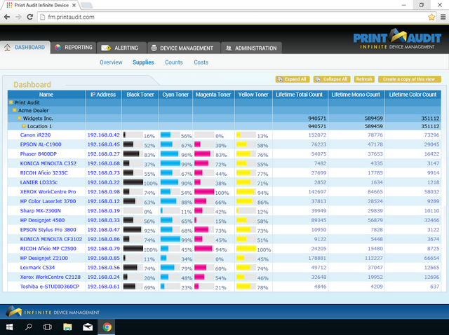 Tableau de bord Infinite Device Management